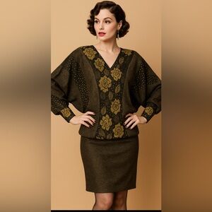 Vintage Damianoú Metallic Rose Dress 1920s Flapper Revival 1980s Glam Couture